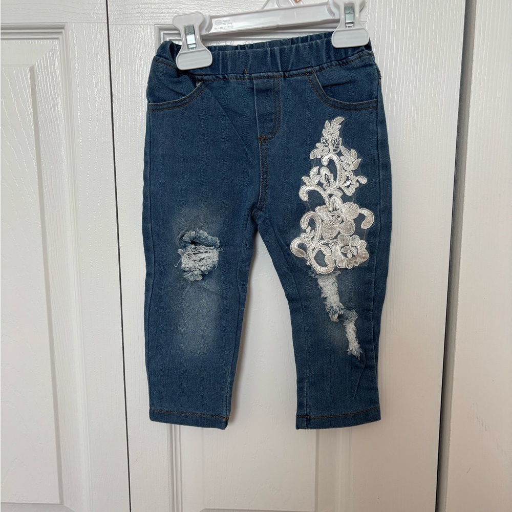 Amazon Kids Blue Jeans with White Embroidery